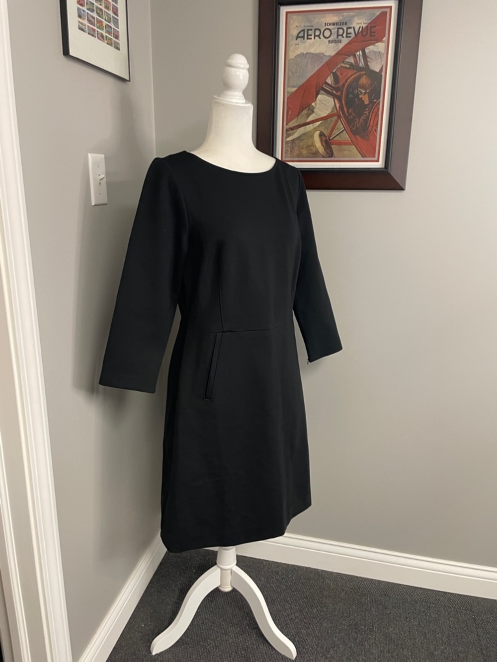 Spanx womens long sleeve midi knee length dress black size Large career office - Picture 3 of 6